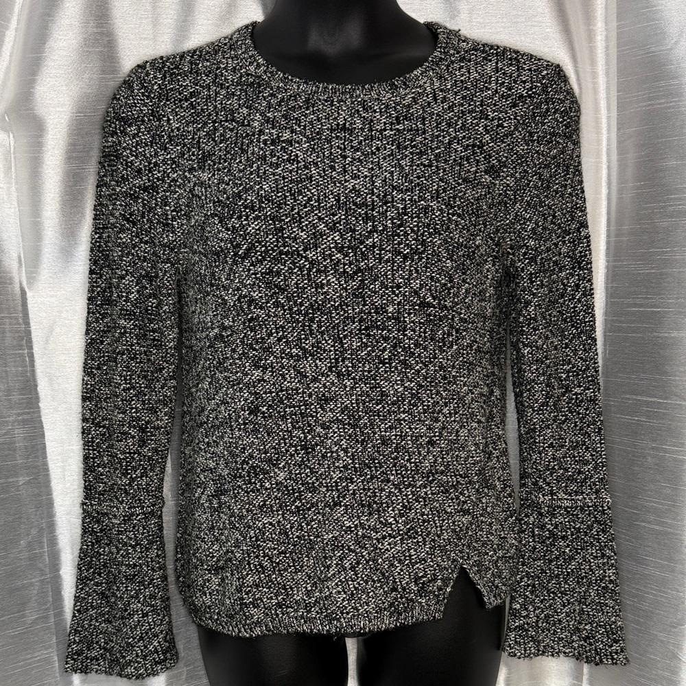 bar III Flounce Sleeve Acrylic Blend Women’s L Black White Knit Sweater